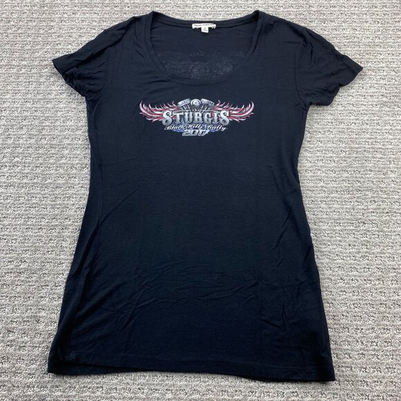Sturgis Black Hills Rally Women Biker Shirt Medium M Black T-Shirt Lightweight - Picture 1 of 8